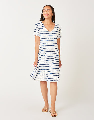 Gemma Dress: Navy Tie Dye Stripe - FINAL SALE