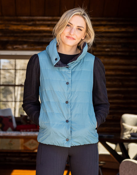 Silverton Reversible Down Vest: Hydro/Black -FINAL SALE